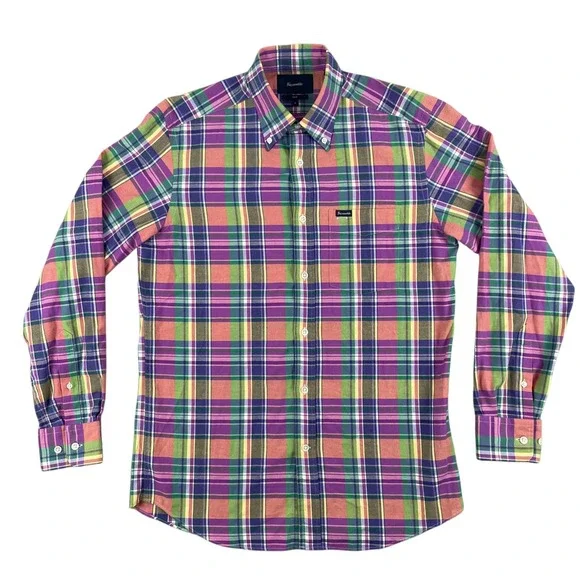 Faconnable Shirt Mens S Multicolor Plaid Long Sleeve Button Down Club Fit France - Picture 2 of 13